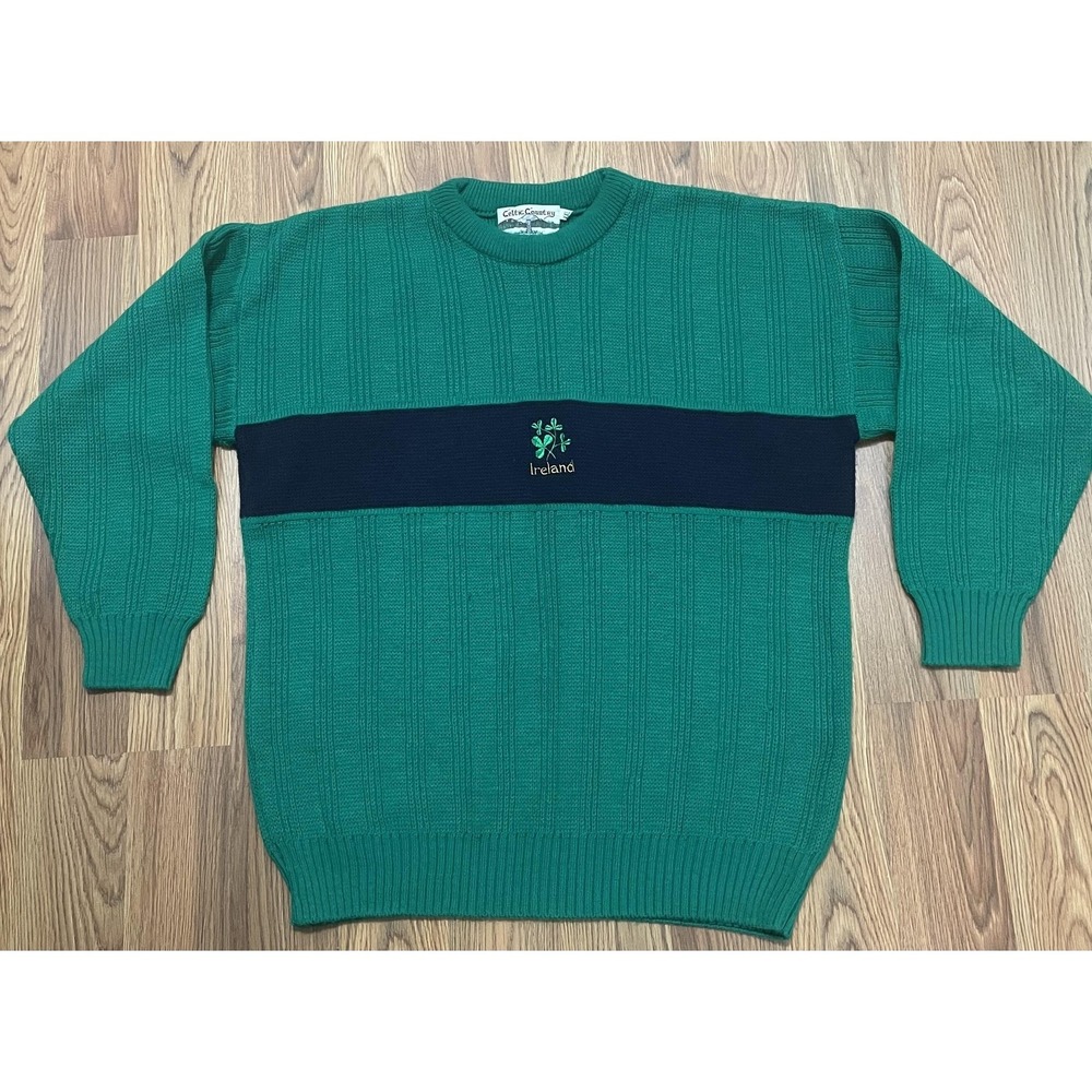 Celtic Country Sweater Mens 2XL Ireland Shamrock Crew Neck Pullover Green